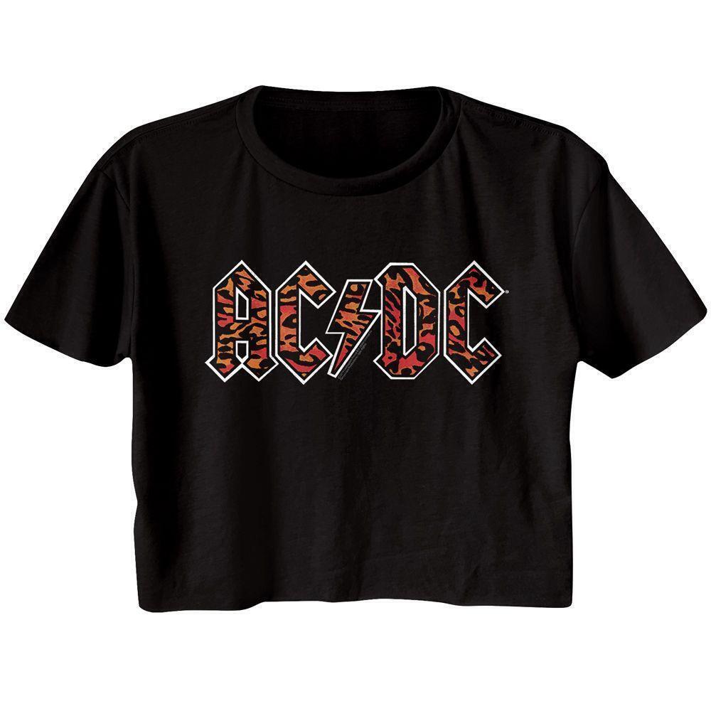 Acdc Leopard Print Black Junior Womens Festival Cali Cropped T Shirt
